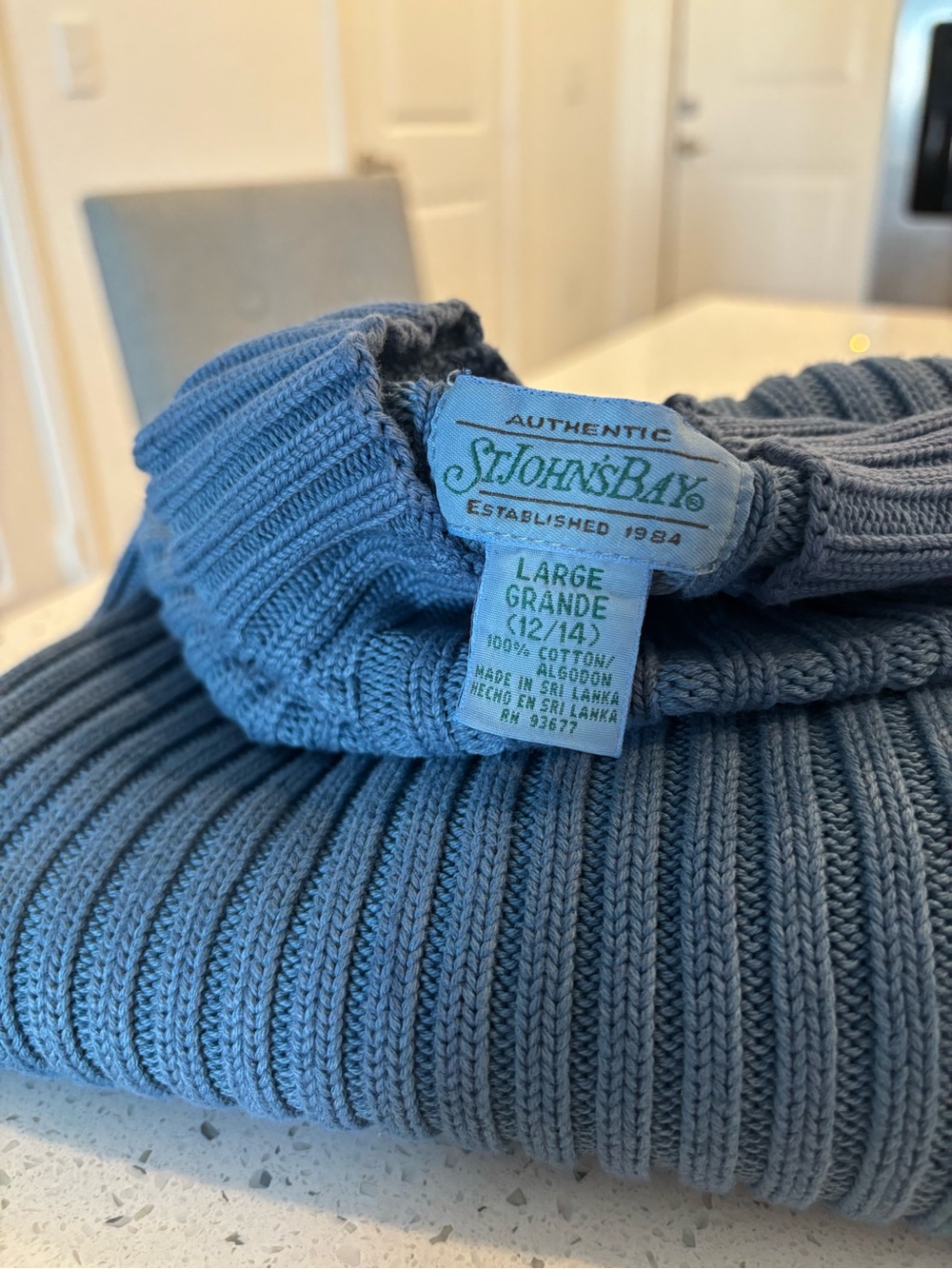 Beautiful Vintage 100% Cotton Blue Ribbed Turtleneck